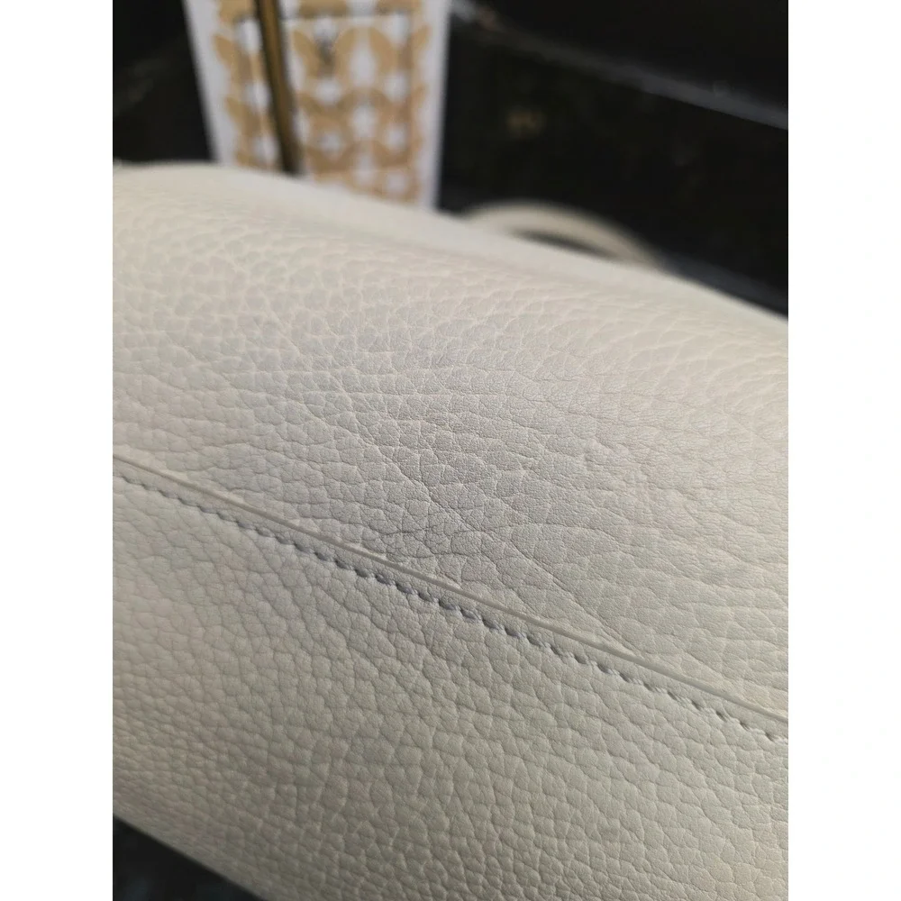 Dooney & Bourke Large Flap Satchel Cream Pebbled Leather Silver Lock Top Handle